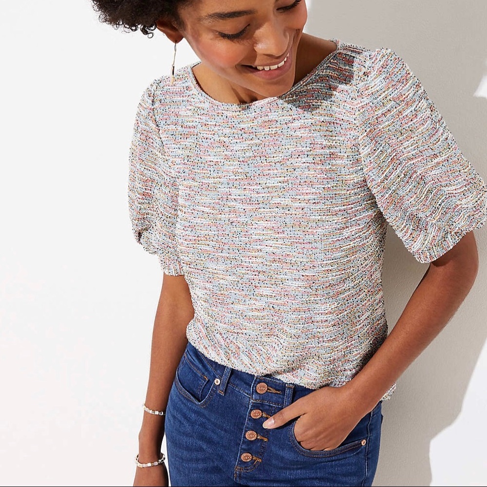 LOFT | Top Size Small Multicolor Textured Puff Sleeve  NWT